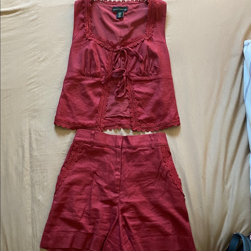 House of Harlow 1960 Burgundy Lace Trim Blouse and shorts set